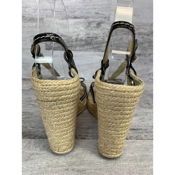 Midas Womens Size 6M Black Patent Leather Strap Espadrille Wedge Sandals - Picture 3 of 8